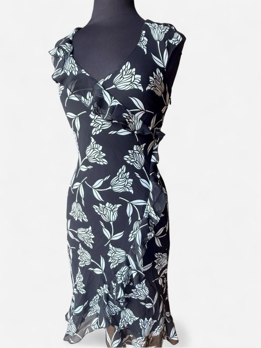 The Limited Black Midi Dress with White Floral Print